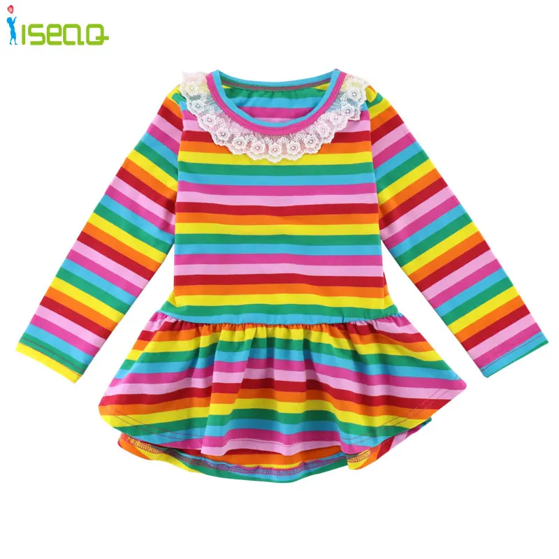 

Autumn Long Sleeve Girls Dress New Casual Style Girls Clothes Striped Cotton One-piece Girls enfant Clothing ISeaQ 2-6Y