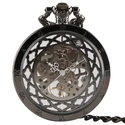 Полые ретро классический крест в полоску Рука обмотки Механические карманные часы с подвеской цепочкой Fob часы best подарок для Для женщин