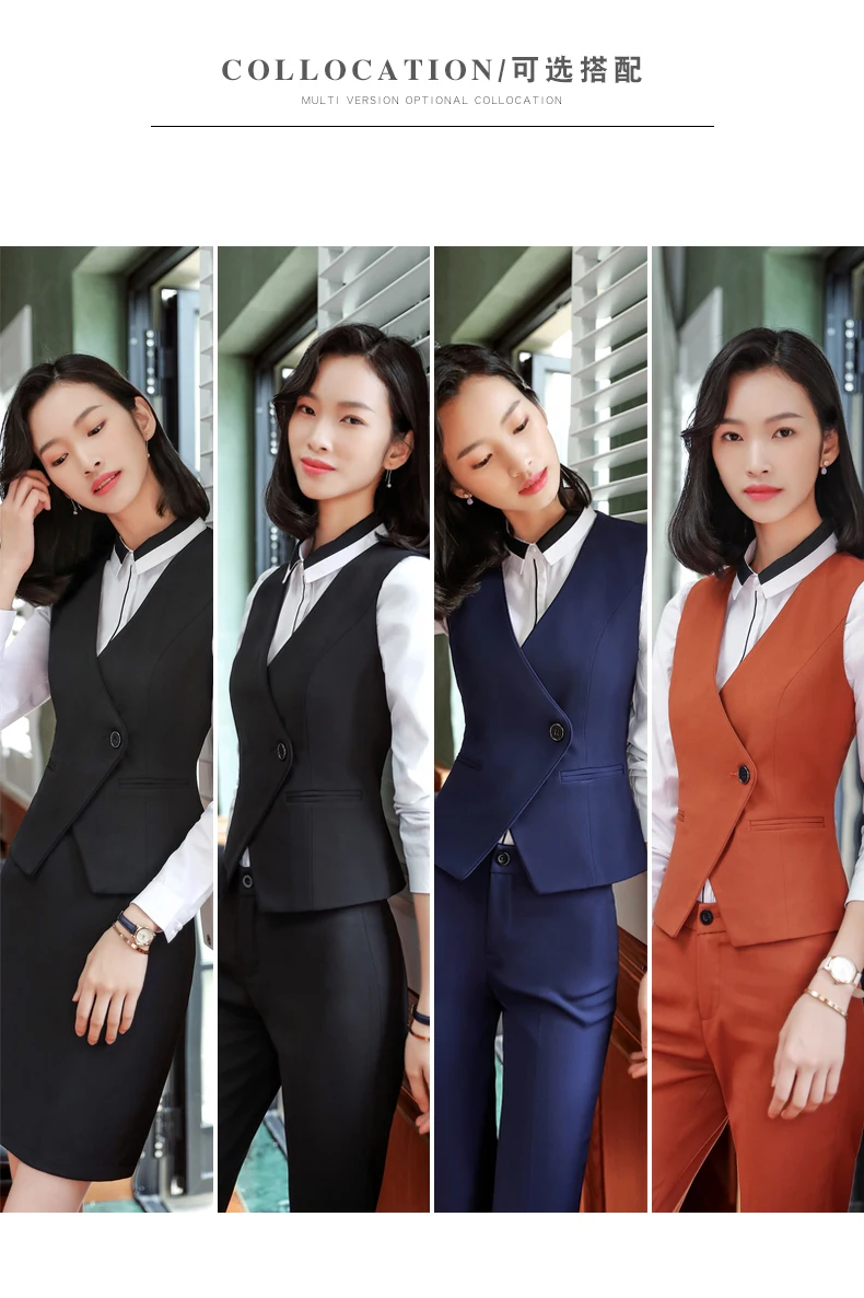 Fashion business Interview vest women new spring Slim V Neck Formal office ladies vest coat plus size uniforms