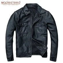 MAPLESTEED chaqueta de cuero auténtico negro Vintage 100% piel de becerro Natural rojo marrón chaquetas de cuero de los hombres abrigo de cuero de otoño M174