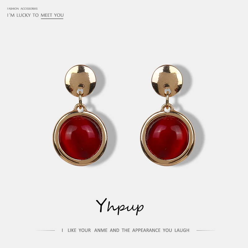

Yhpup Korean Fashion Opal Stone Round Charm Small Drop Dangle Earrings Elegant S925 Silver Pin Women Wedding Brincos Bijoux Gift