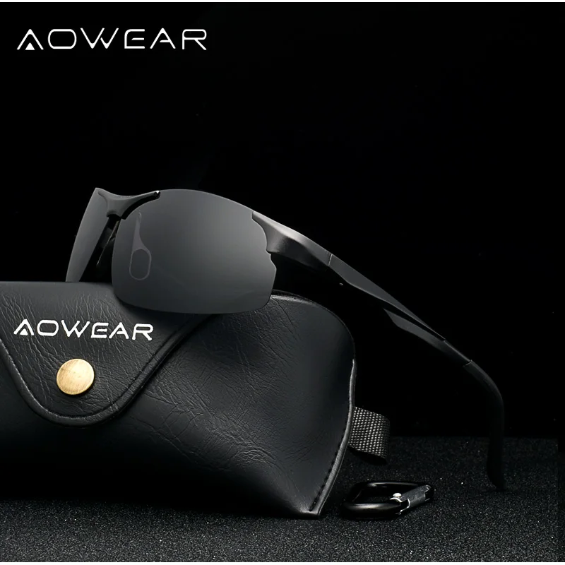 AOWEAR, уличные спортивные солнцезащитные очки без оправы, мужские поляризованные очки из алюминиево-магниевого сплава, мужские солнцезащитные очки HD UV400, очки для вождения