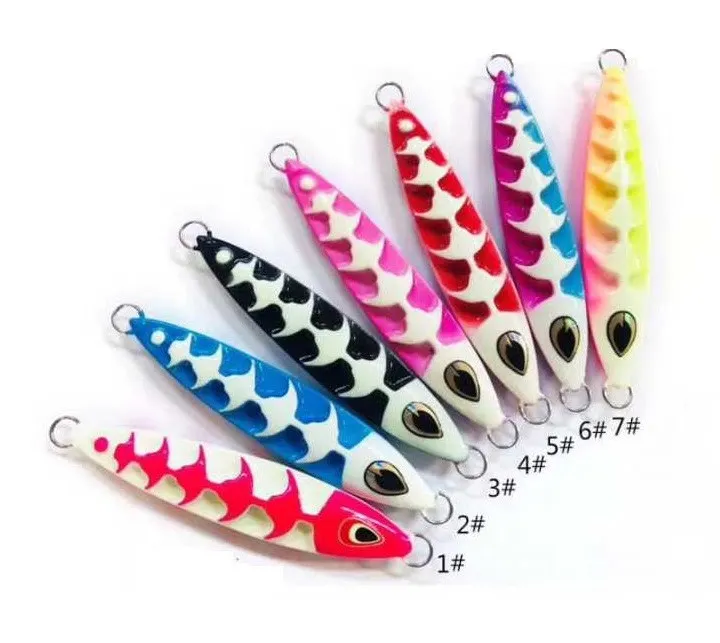 

7Pcs Luminous Jigging Metal Fishing Lure 20g 30g 40g 60g 80g 100g 120g Metal Jig Spoon Hard Bait Fishing Octopus Jigging Lure