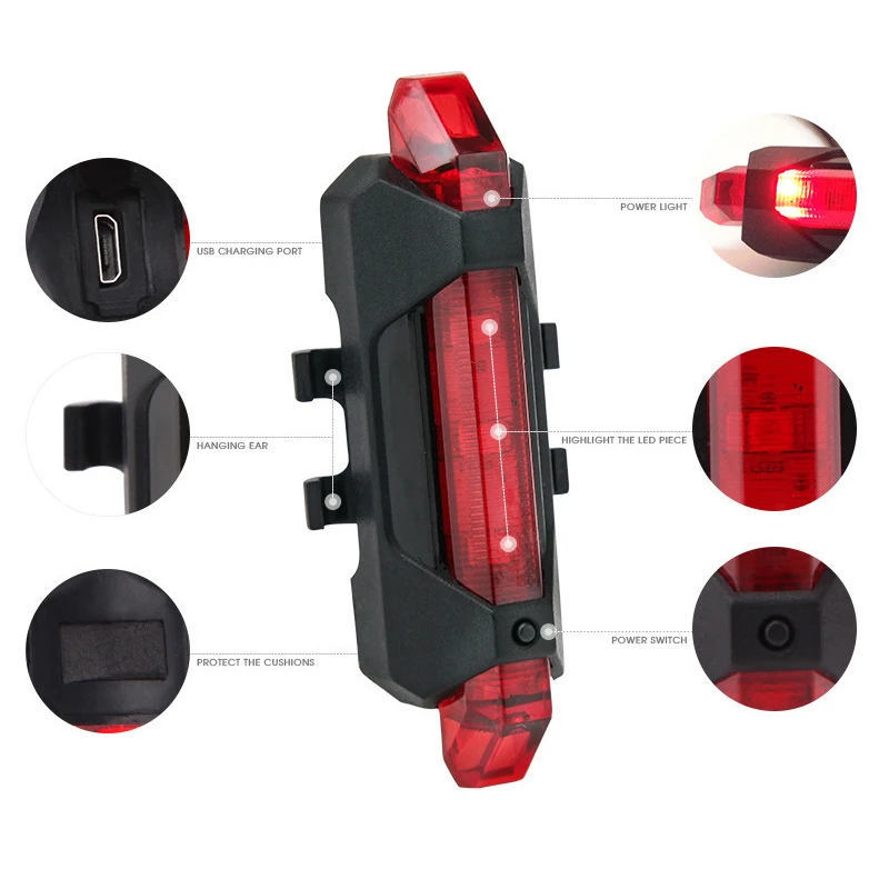 

Bike Bicycle light Rechargeable LED Taillight USB Rear Tail Safety Warning Cycling light Portable Flash Light Super Bright