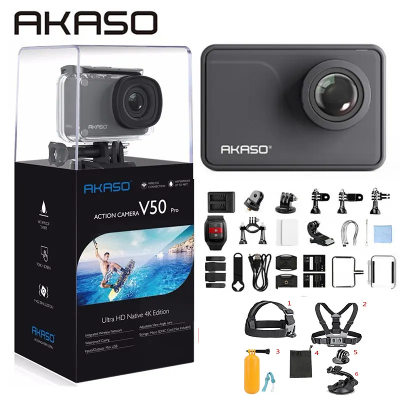 with 6 Accessories AKASO V50 Pro родная 4 K/30fps 20MP WiFi Экшн-камера EIS с сенсорным экраном 30m Водонепроницаемая Спортивная камера 4k с поддержкой внешнего Micro - Цвет: with 6 Accessories