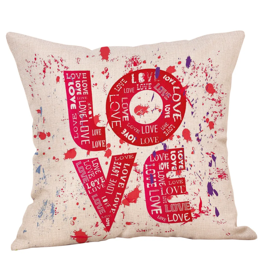 

Cotton Linen Cushion Cover Happy Valentine's Day LOVE Printed Pillow Case Home Square Pillowcovers For Sofa Car Decoration 45*45
