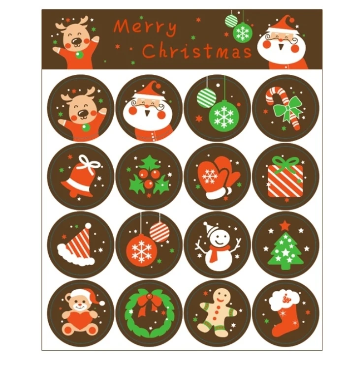 

160Pcs/Lot Brown Merry Christmas Cartoon Deer Tree Sock Seal Sealing Label Sticker Baking DIY Work Round Gift Stickers