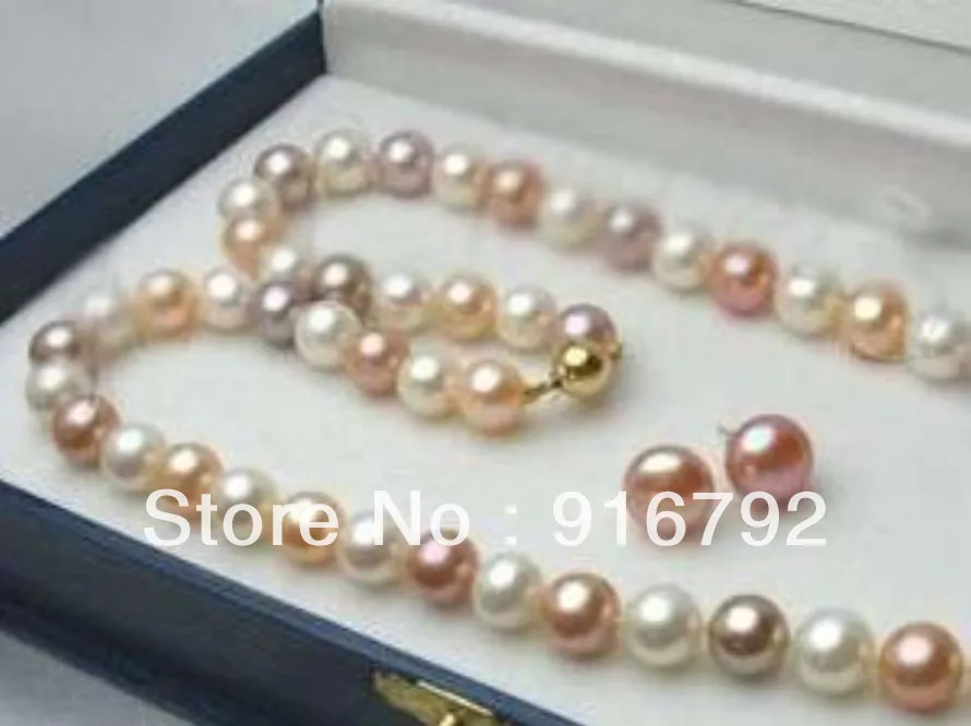 shipping >>>&gt3pc 8-9MM MUTICOLOR AKOYA PEARLS NECKLACE&ampEARRINGS SET 18" | Украшения и аксессуары