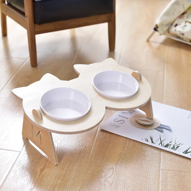 

New Cat Dog Pet plastic Feeding and Drinking Bowls Combination with Bamboo Frame for Dogs Cats Bowl Pet Supplies