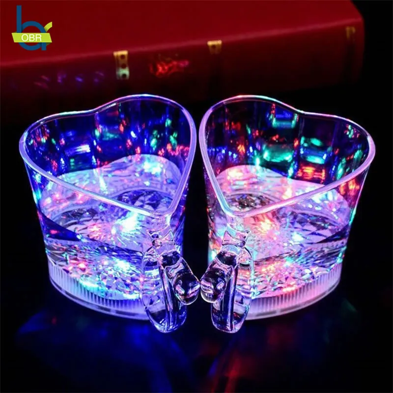 

OBR LED Glowing Wine Glass Beer Mug Whisky Vodka Glass Colorful Heart Shaped Shot Glass Flash Light Bar Club Party Barware