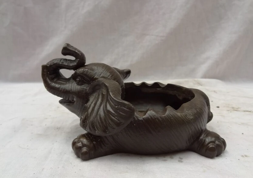 

S4668 Chinese Pure Bronze Folk BiXi Calf Baby Elephant Head Statue Sculpture Ashtray D0317