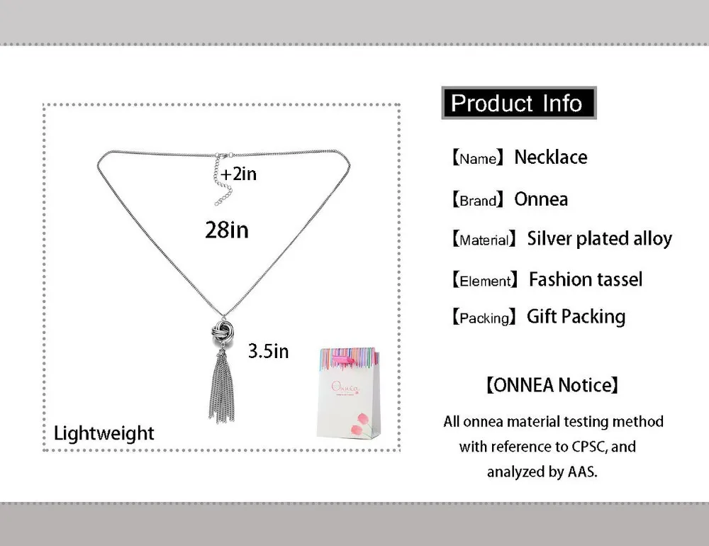 Onnea, длинное серебряное ожерелье с милым узлом и кисточкой, модная цепочка на свитер, подвеска с кисточкой, ожерелье s для женщин, новинка, модельное ювелирное изделие