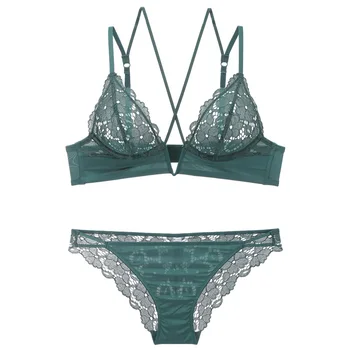 

Deep-v neck cross sexy transparent bra set ultrathin 70-85 BCD cup push up bra brief sets 4 colors white black girls lingerie