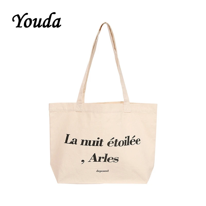 

Youda Simple Letter Printing Shoulder Bag Ladies Fashion Canvas Bags Simple Handbag Large Capacity Casual Shipping Tote