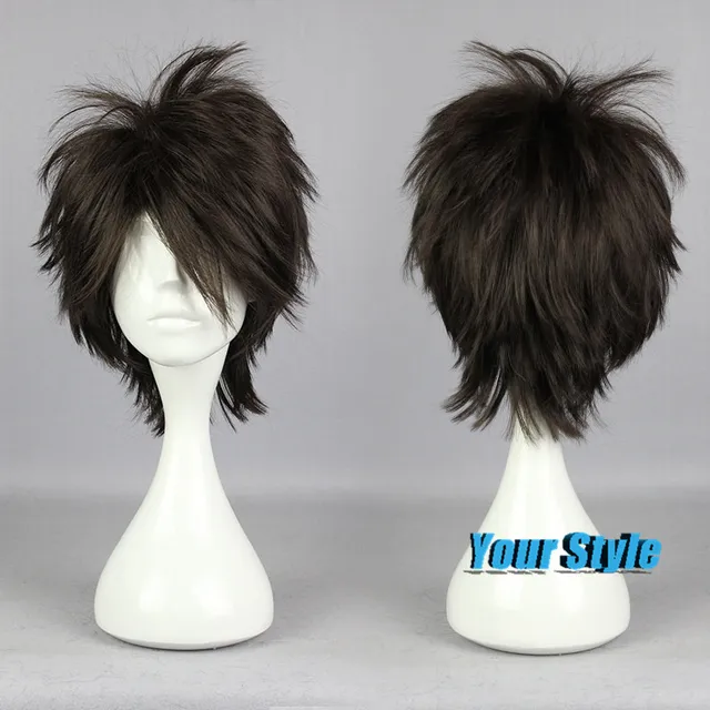 30cm Short Natural Male Cosplay Hair Wigs Dark Brown Haikyuu Oikawa Tooru Layered Short 