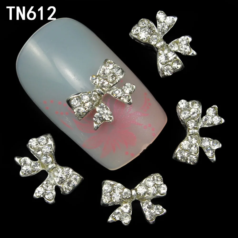 10pcs Alloy Glitter 3d Nail Bows Art Decorations with Rhinestones ,Alloy Nail Charms,Jewelry on