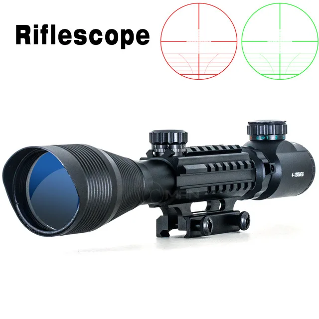 

Long Range Riflescope 4-12X50 EG Red Green Dual illuminated Railed Optical Rifle Scope w/ Side Rails & Mount Hunting glock sight