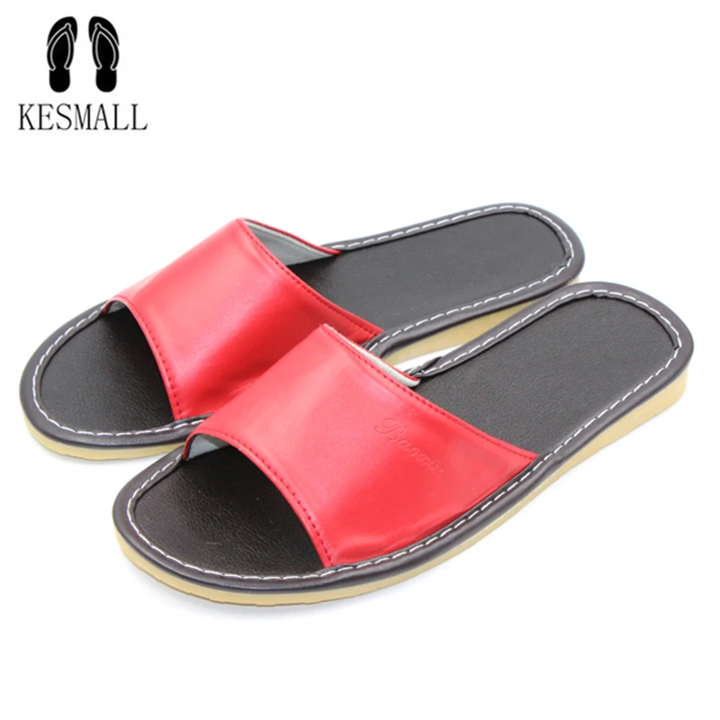 

2017 New Genuine Leather Women Slippers Spring Autumn Home Slippers High Quality Women Shoes Home Floor Shoes Non-slip WS69
