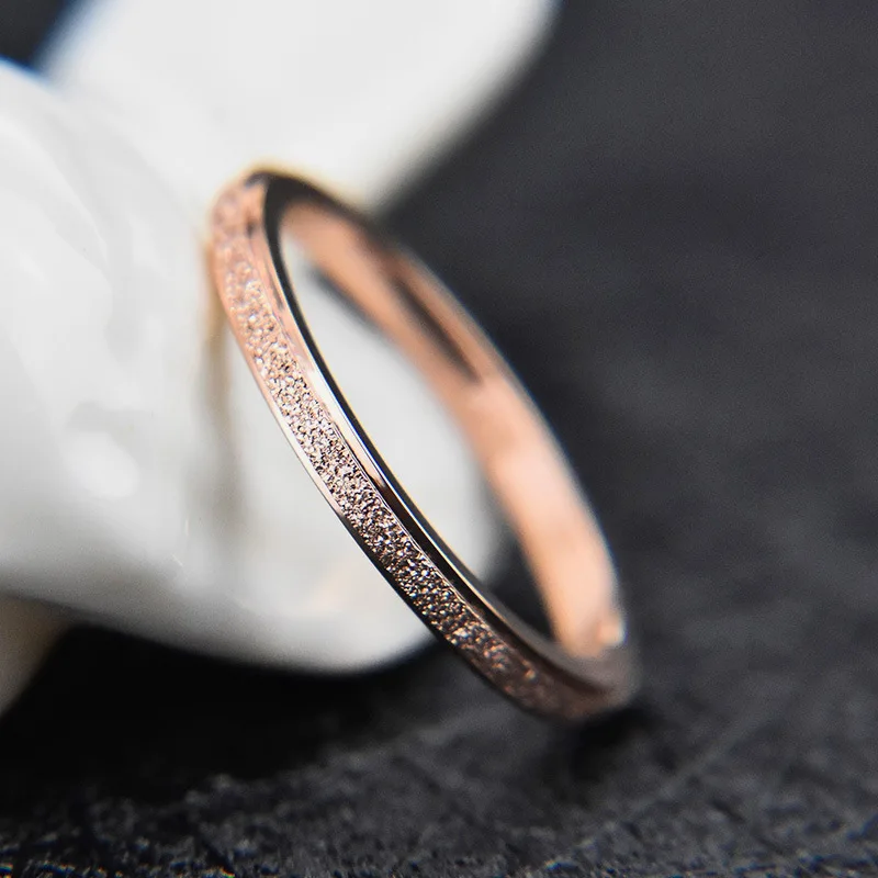

New Listing Vintage 2mm Frosted Titanium Steel Ring Rose Gold Engagement Wedding Rings Jewelry For Women Anneau BXJ001