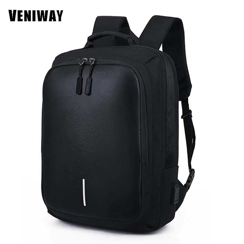 

VENIWAY Brand Men Backpack Leather Male Functional bags Men Waterproof XD Anti-theif design backpack capacity Man Bag School Bag