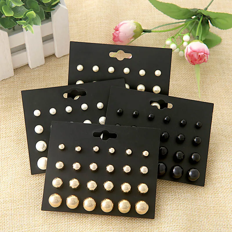 

OATHYAN 12 Pairs/Set Classic Simulated Pearl Stud Earrings Set For Women Minimalist Jewelry Female Ball Stainless Steel Earring