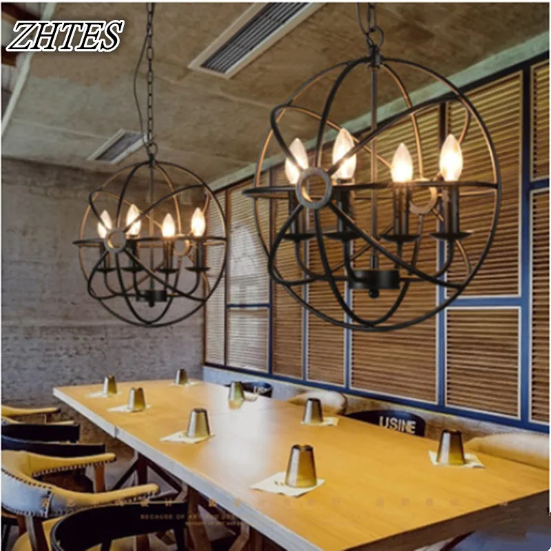 

Nordic Lighting Creative Restaurant Chandelier Industry Iron Globe Chandelier