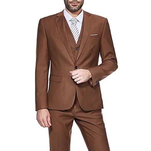 

Mens Brown Slim Fit 3 Piece Wedding Suit Notch Lapel Formal Business Casual Groomsman Evening Blazer Dinner Suit Prom One Button
