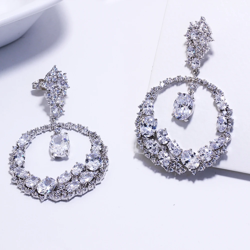 Extremely Attractive dangling earring Blue Green and Clear Oval cut stones of Cubic Zirconia Big Round Dangle Pendant Earrings