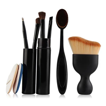 

5 Pcs Multi-Function Professional Makeup Brushes Kit Premium Foundation Brush Curved Blush Brush Air Puffs Portable Makeup Set