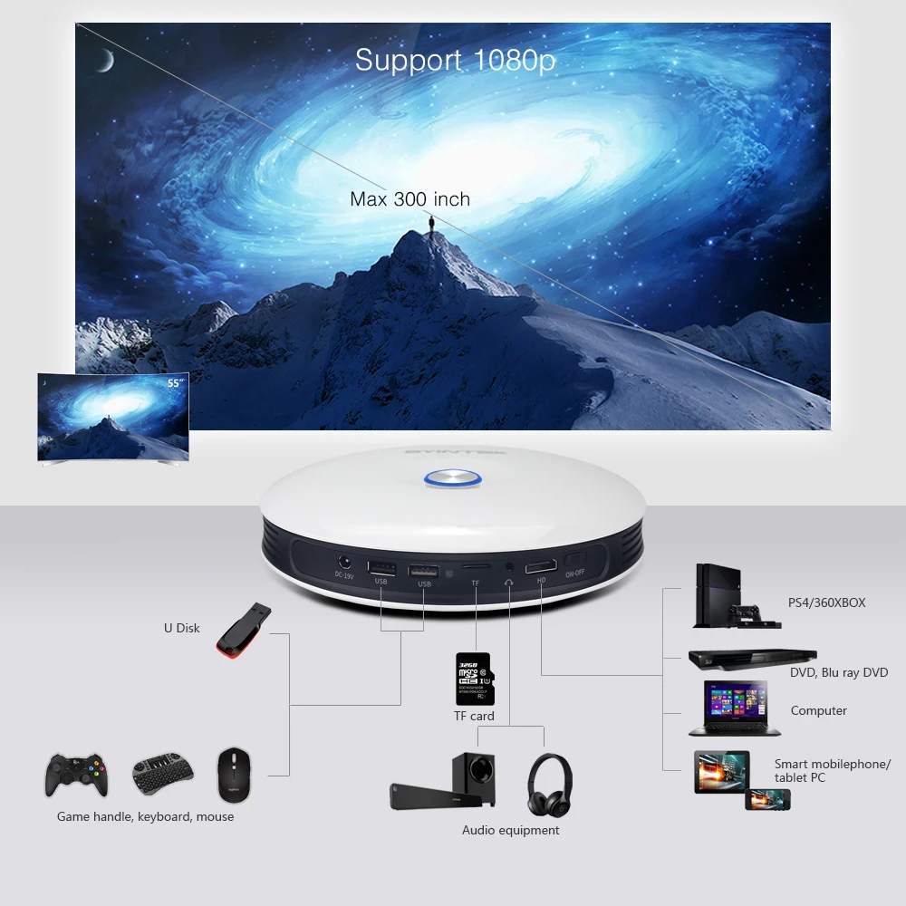 BYINTEK Brand UFO R11 Smart 3D 200inch Android Wifi Wireless DLP Video Portable LED Mini Projector Support Full HD 1080P 2K 4K