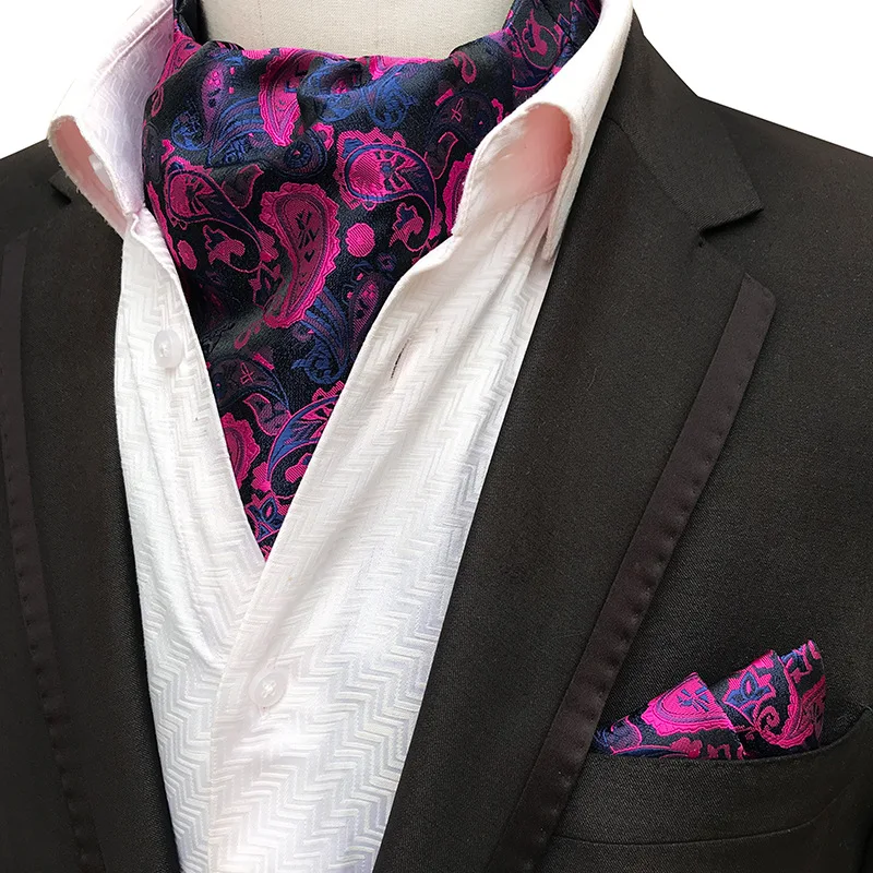 

2PCS Men Jacquard Pocket Square Groom Wedding Tuxedo Cravat Ascot Scrunch Necktie Paisley Polka Dot Neck Tie Handkerchief Set