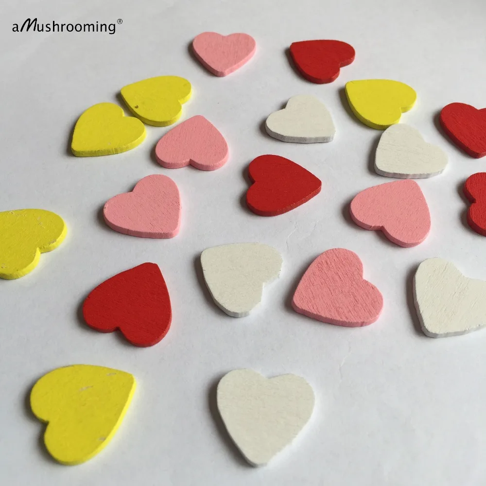 

Set of 50 White Yellow Pink Red Wood Heart Pieces Rustic Wedding Decoration Natural Wood White heart Pink heart