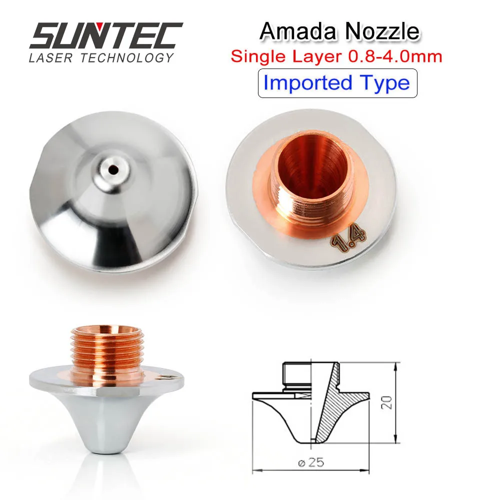 

Suntec Imported Amada laser nozzles single/double layer 0.8-4.0mm for amada laser cutting machines Mushroom Type 20pcs/lot