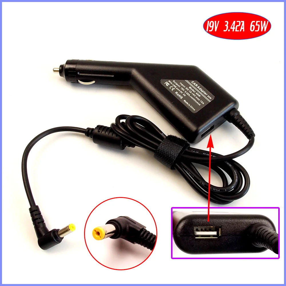 

19V 3.42A Laptop Car DC Adapter Charger + USB(5V 2A) for Acer Aspire 5000 5030 5040 5050 5100 5101 5102 5103 5110