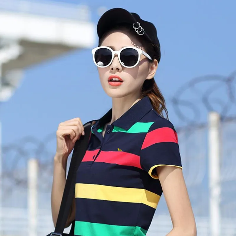 

2018 New summer women Polos shirt 100%cotton striped casual fashion short sleeve breathable soft embroidery shirts 4XL 5XL 6XL