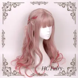 Лолита Сладкий ежедневно парик Смешанные Розовый девушка длинные вьющиеся Волнистые объемная волна Косплэй Кукла Принцесса Кристалл