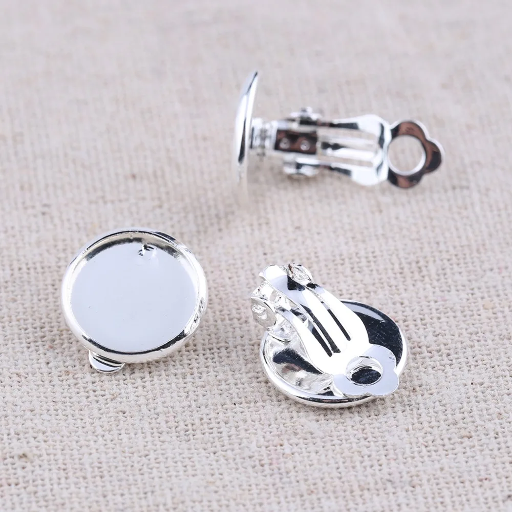 onwear 40pcs silver plated blank cameo cabochon earring base 12mm dia