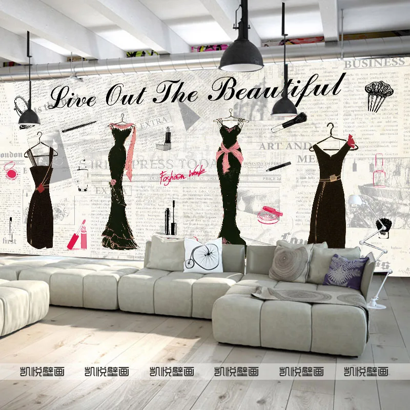 Пользовательские 3d росписи 3D современный творческий на заказ, ручная роспись обои модное платье свадебное платье магазин одежды магазин росписи