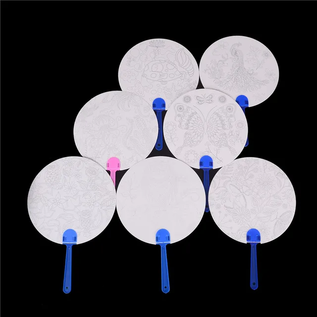 2018 new 4pcs diy coloring kids cartoon hand fan paper art craft