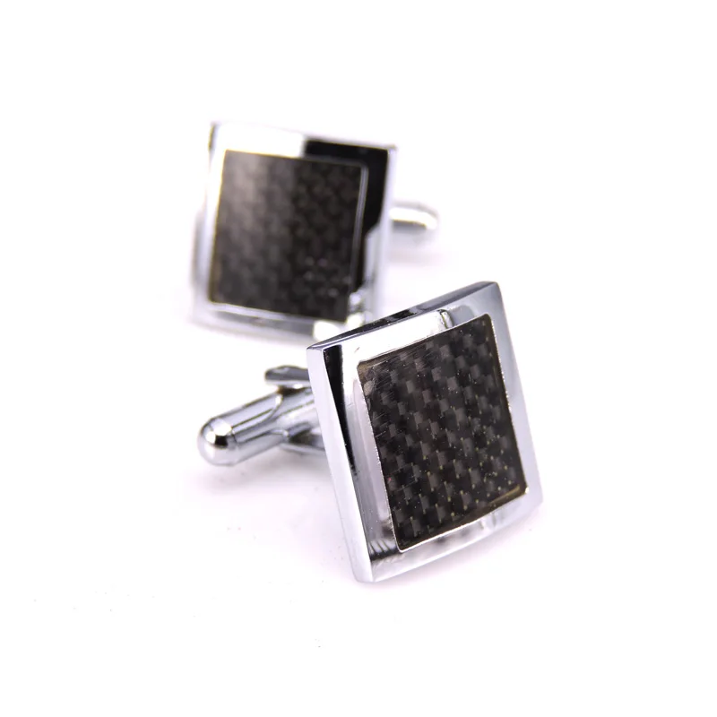 

Free shipping black carbon fiber material cufflinks designer cufflinks silvery tone square wedding gift