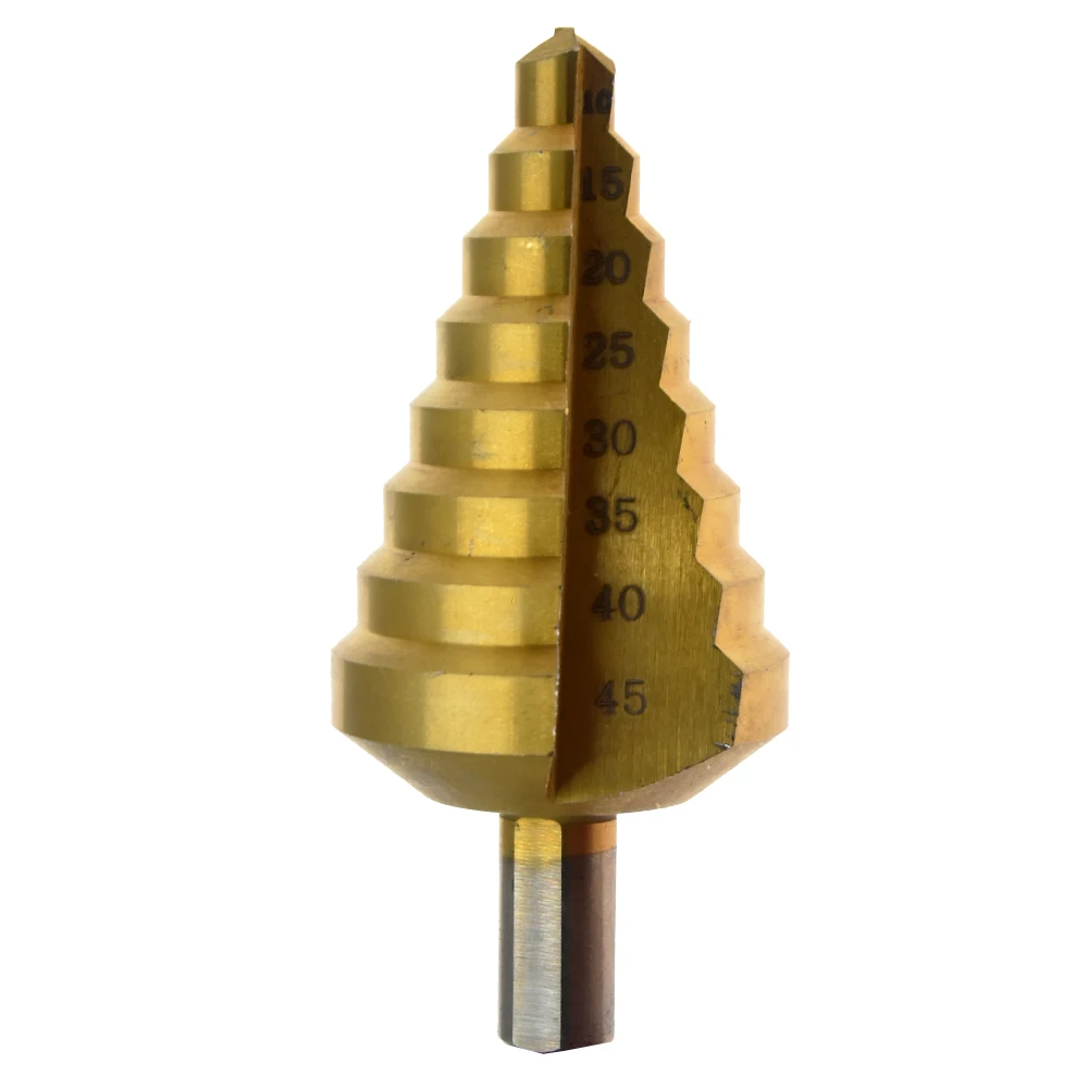 1pcs 10 45mm HSS Titanium Coated Step Drill Bit Plastic Metal Wood Hole