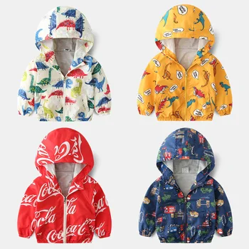 

2019 Kids Jackets Dinosaur Fashoin Hooded Boys Coats Autumn Cartoon Children Outerwear Thin Spring Baby Boys Windbreakers
