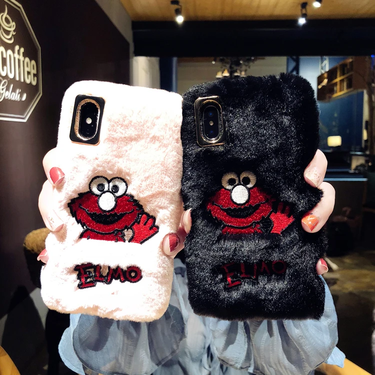 Роскошный меховой чехол для iPhone X XR XS Макс крышка Улица Сезам зимний 6 6S 7 8 плюс