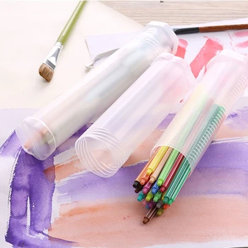 

Slim Transparent Cylinder Pencil Case Adjustable Plastic Pen Holder Portable