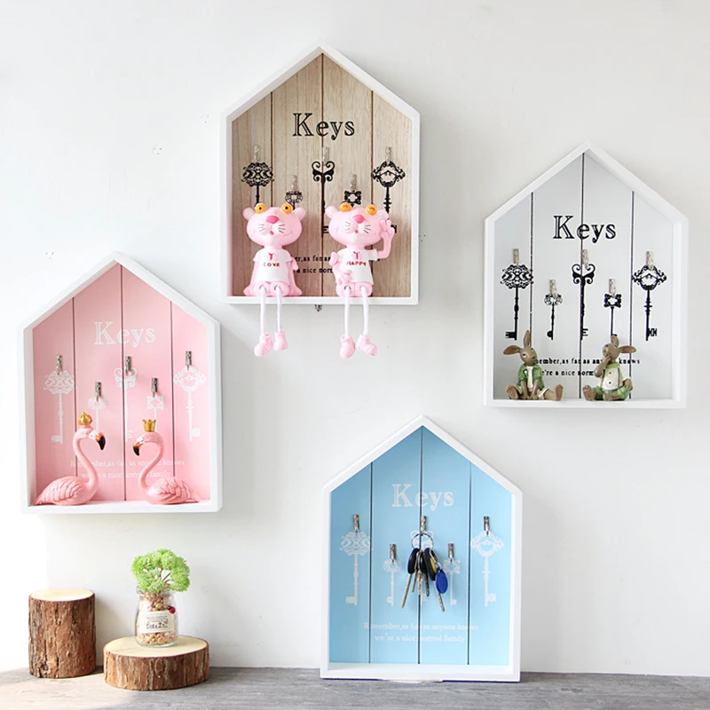 

Home Wall Decor Key Holder Wooden Storage Shelf Wall Hanging Hook for Coat Key Bag jewelry Clothes Home Storage Rack Key Hanger