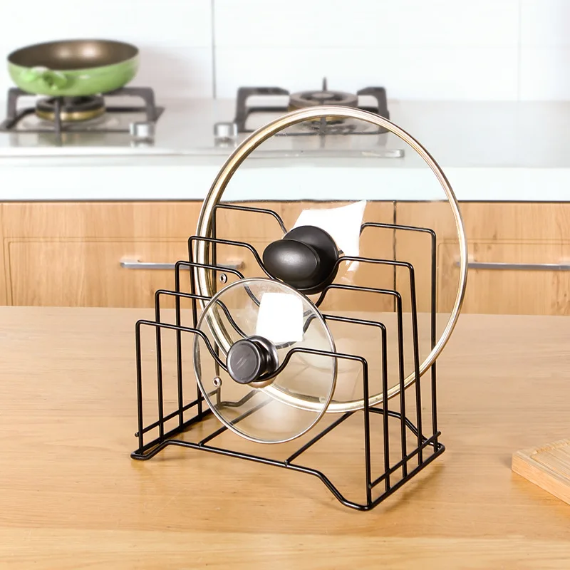 

Multifunction Bookshelf Iron Pot Lid Shelf Holder Kitchen Bakeware Cover Rack Stand Cutting Board Stand Pan Cover Storage Shelf
