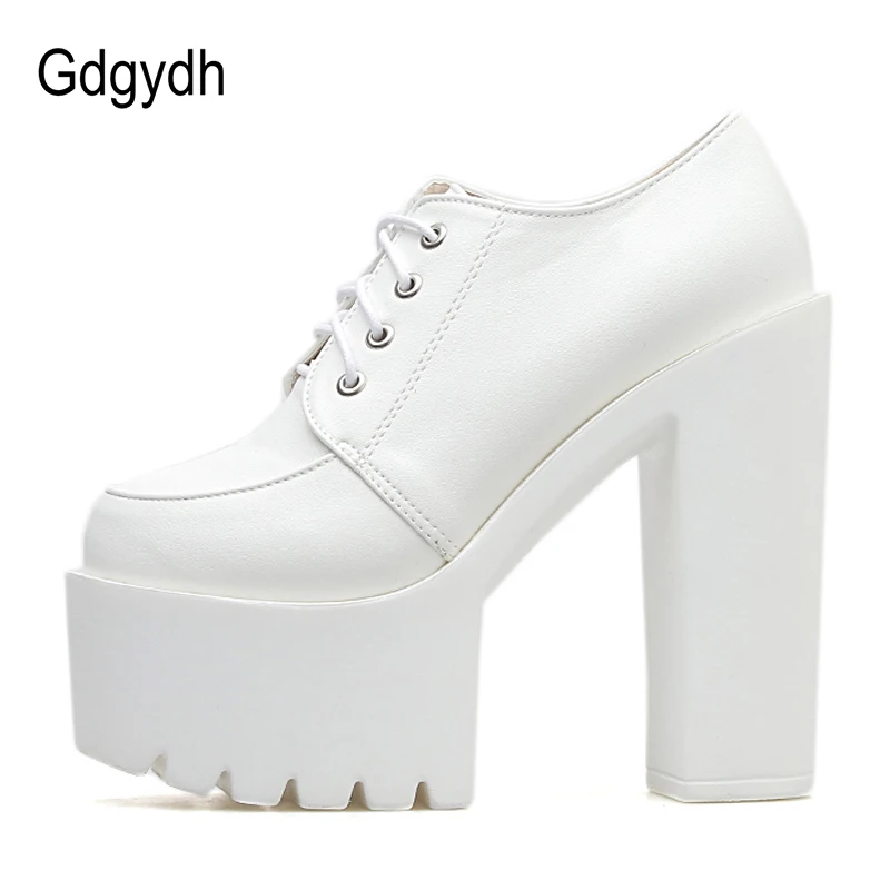 Gdgydh/обувь на высоком каблуке; сезон весна-осень; женские туфли-лодочки на платформе и каблуке; цвет черный, белый; Новинка года; удобная повседневная обувь на шнуровке