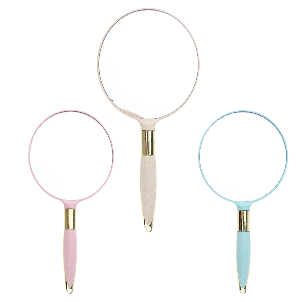Round Hand Held Mirror with Handle Bathroom Makeup Mirror with Hook Hole for Home Salon Travel - Pink/Beige/Blue Optional