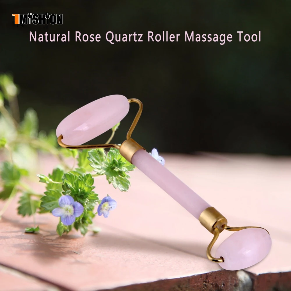 Natural Rose Quartz jade roller Crystal Facial Massage Gua Sha Roller Stone Face Thin Double-head Anti-Wrinkle Face-lift Massage