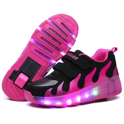 Розовая детская обувь с светодиодный детский роликовый Сникеры на подошве с подсветкой Heelys колеса светящийся светодиодный осветительный
